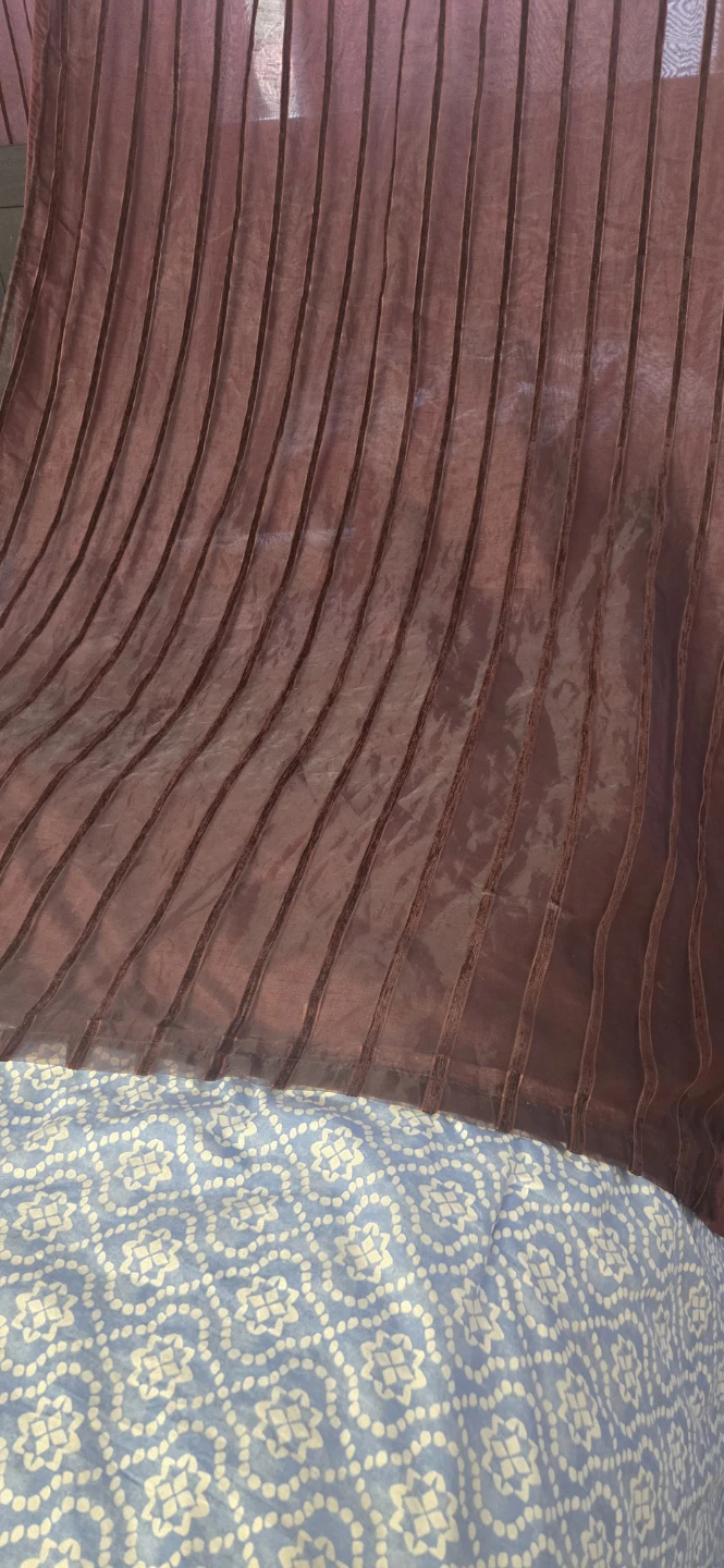 Sheer maroon Curtains with Velvet Stripes - photo 2