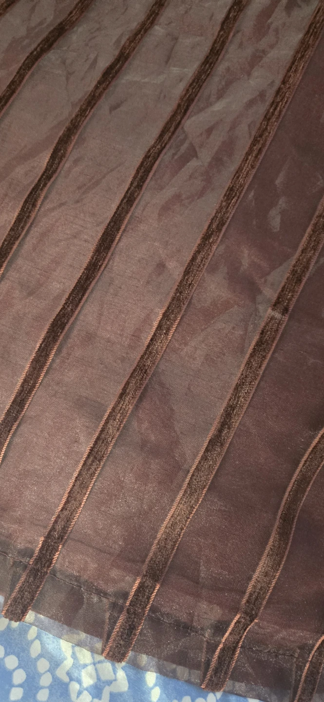 Sheer maroon Curtains with Velvet Stripes - photo 3