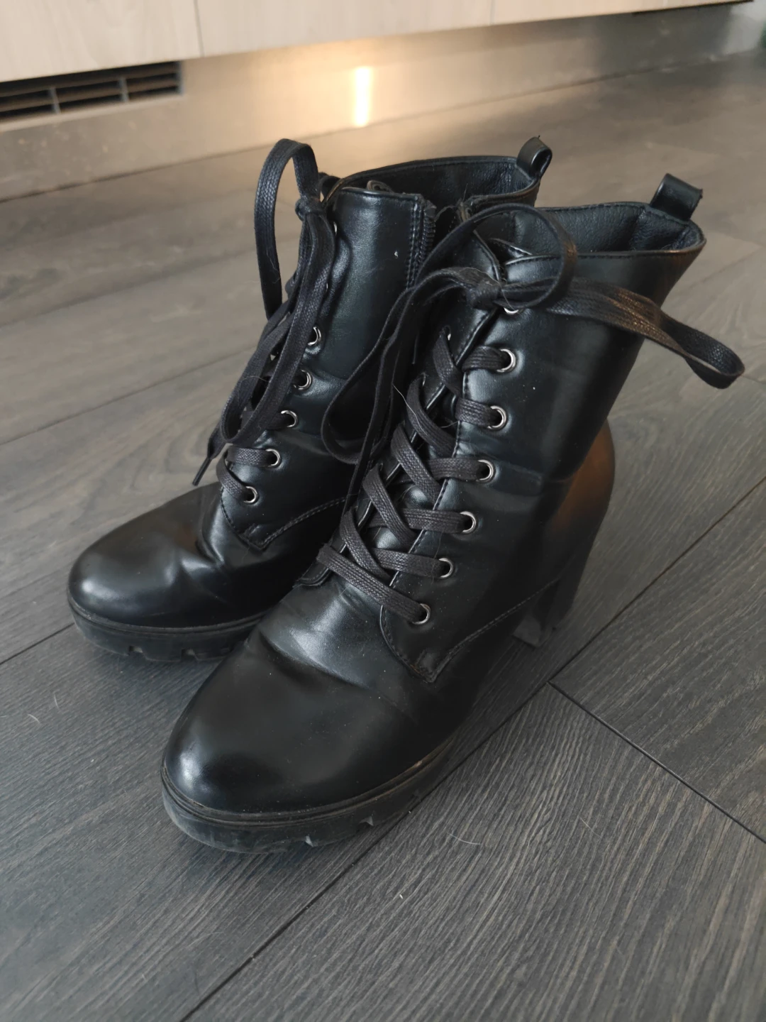 Black Lace-Up Heeled Boots