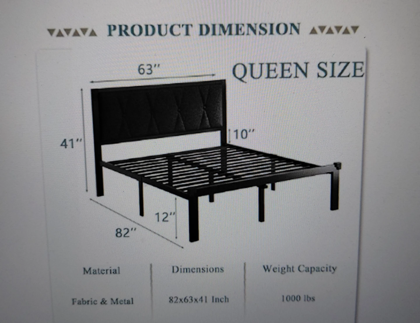 Queen Size Metal Bed Frame with Fabric Button Tufted Headboard