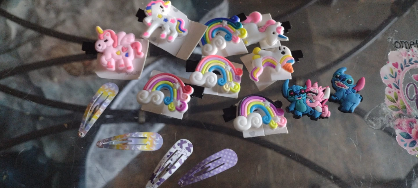 Unicorn, Rainbow, and Stitch Hair Clips