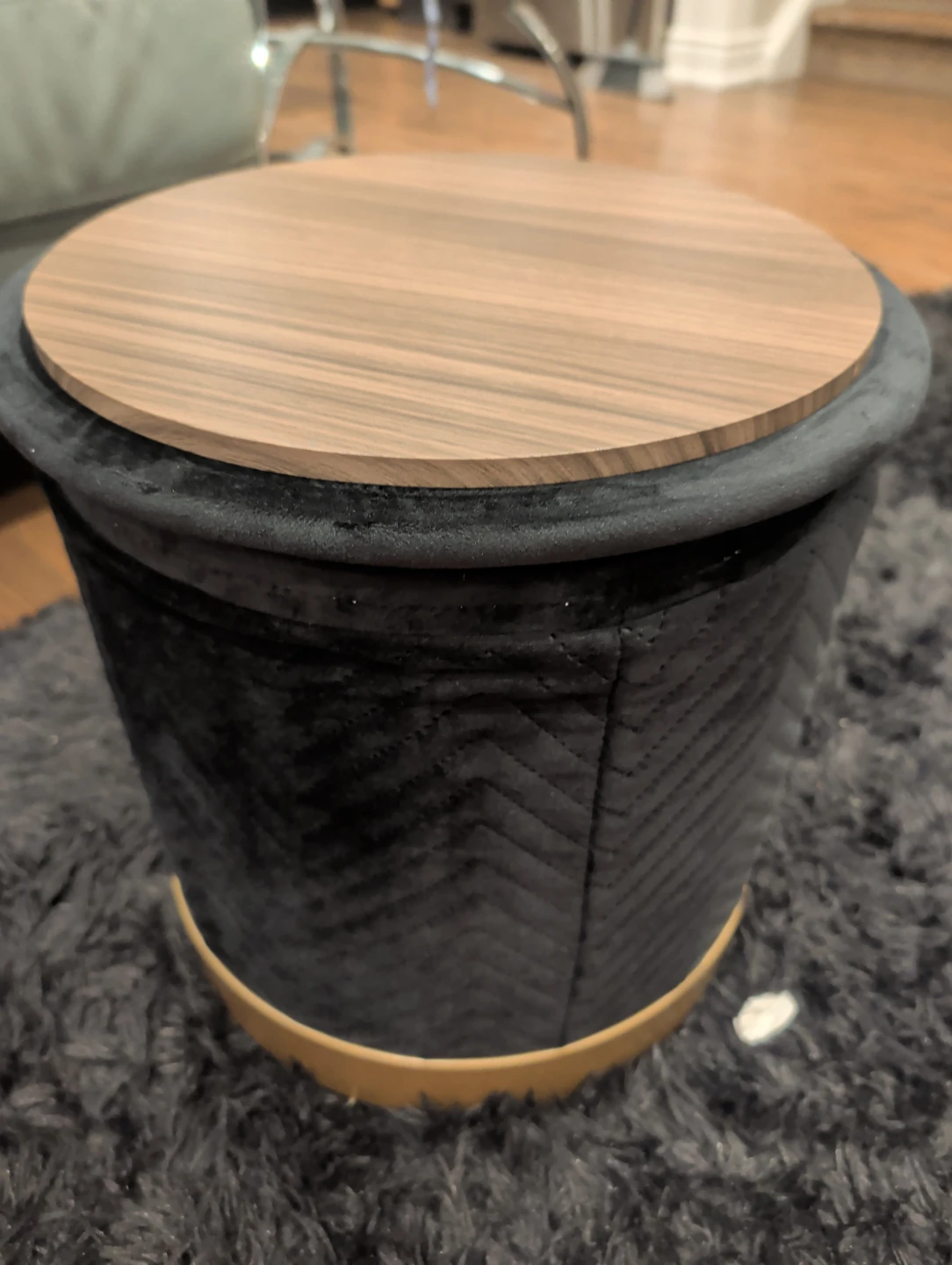 Black Velvet Storage Ottoman with Wood Lid - photo 4