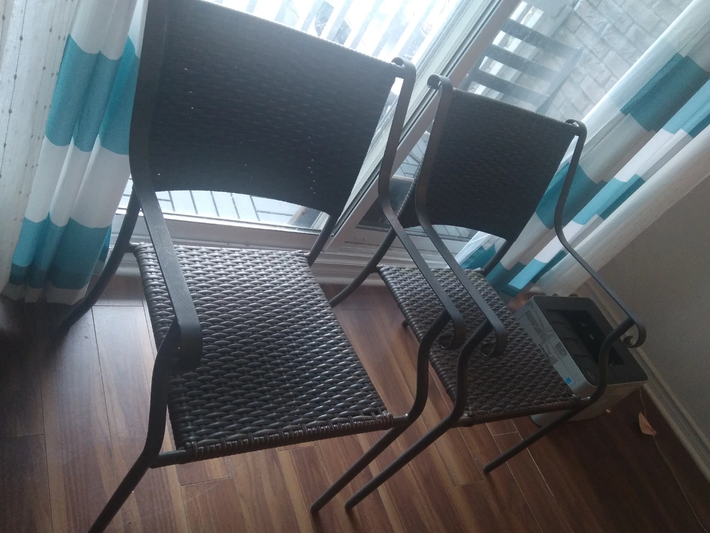 Pair of Wicker & Metal Outdoor Patio Chairs