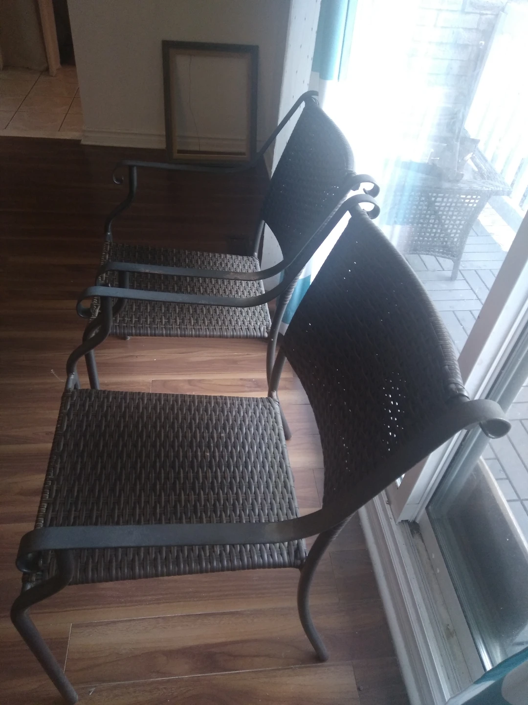 Pair of Wicker & Metal Outdoor Patio Chairs - photo 2
