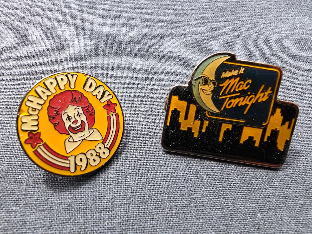 Vintage McDonald's Enamel Pins (Mac Tonight & 1988 McHappy Day)