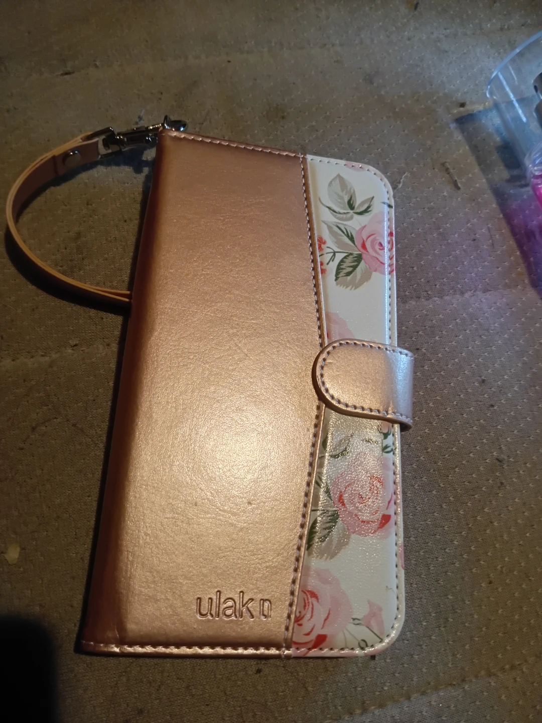 Ulak Rose Gold Floral Wallet Phone Case with Strap