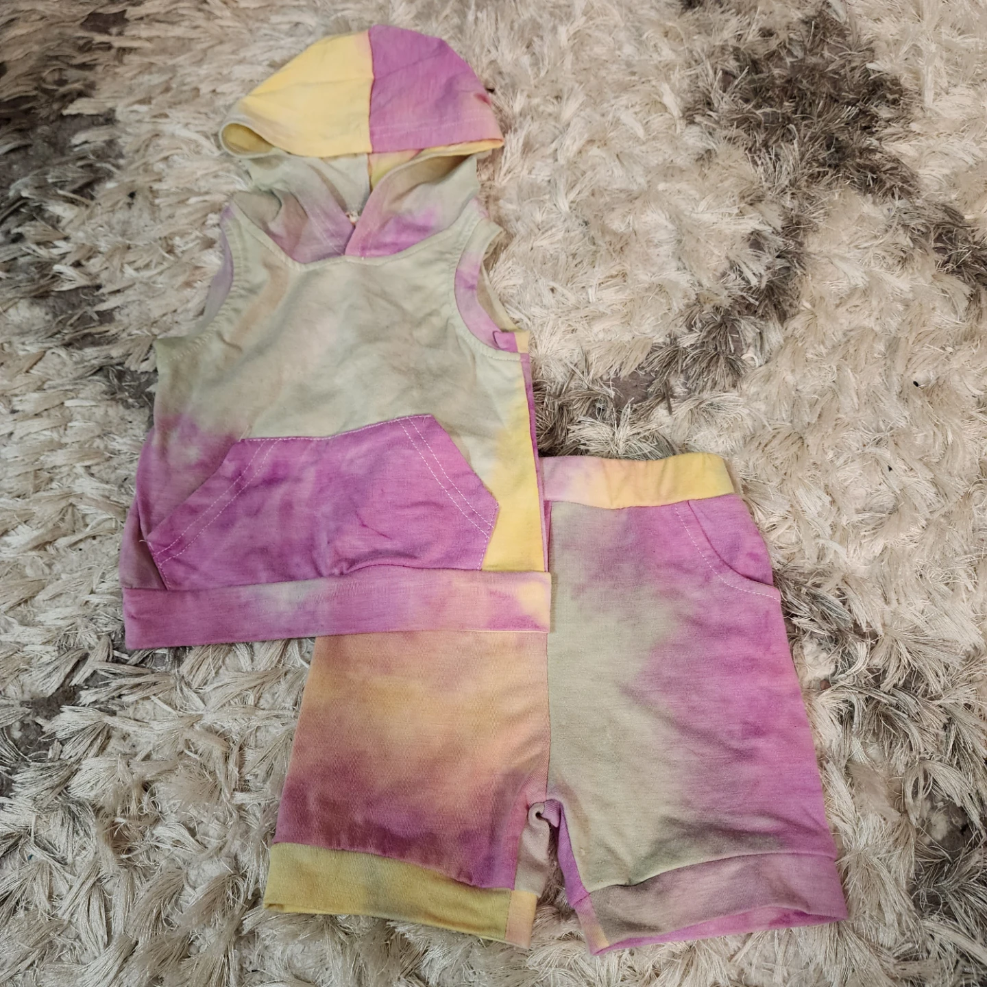 Toddler Tie Dye Sleeveless Hoodie and Shorts Set