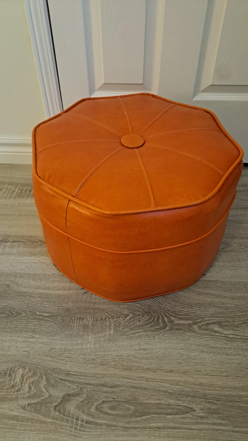 Orange Faux Leather Octagonal Ottoman Pouf