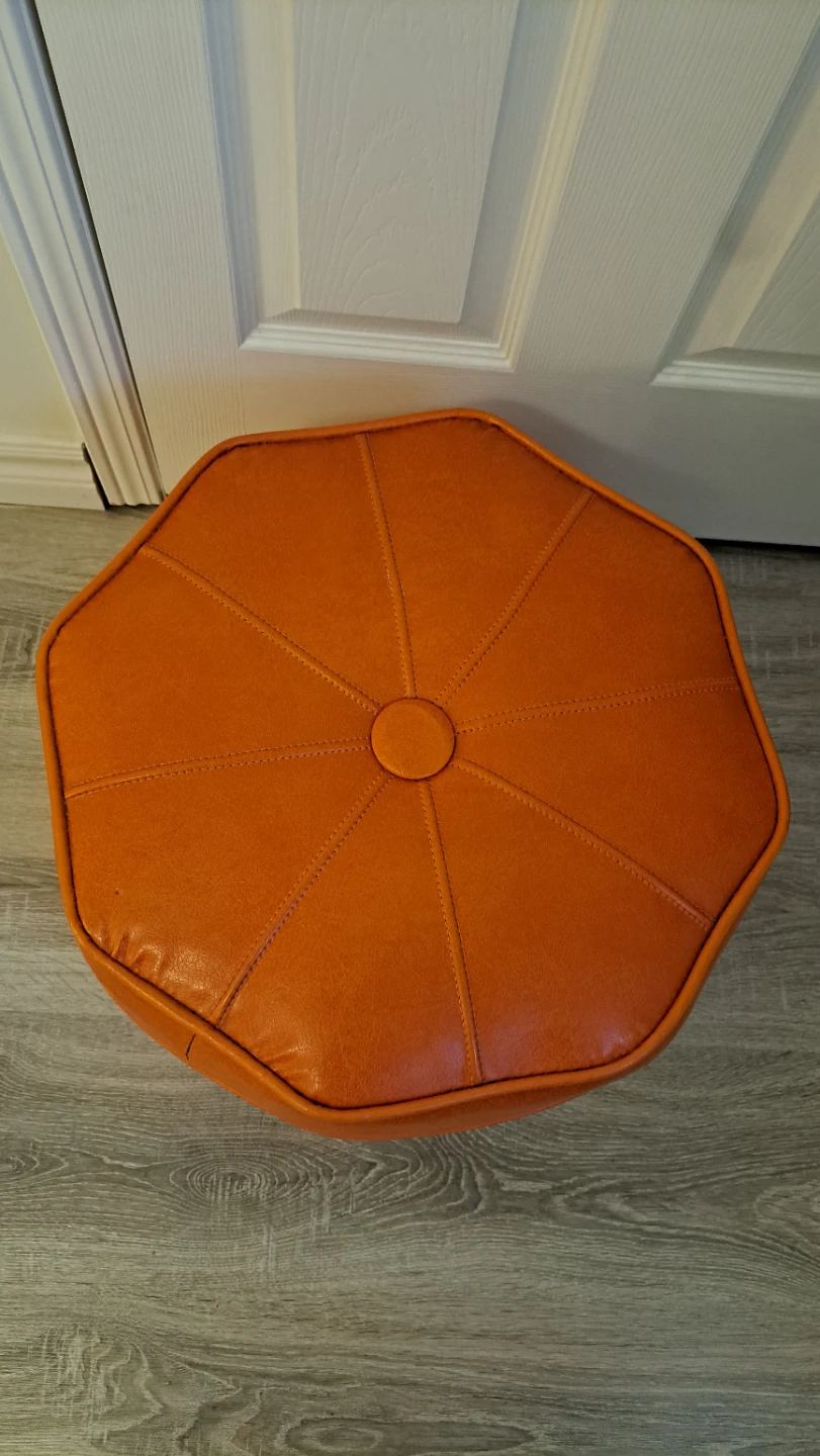 Orange Faux Leather Octagonal Ottoman Pouf - photo 2