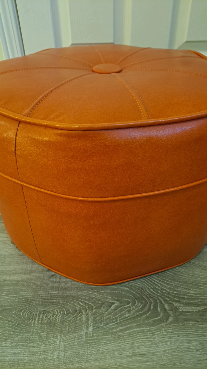 Orange Faux Leather Octagonal Ottoman Pouf - photo 3