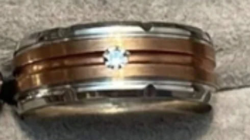 Stainless Steel and Rose Gold Ring with Blue Stone