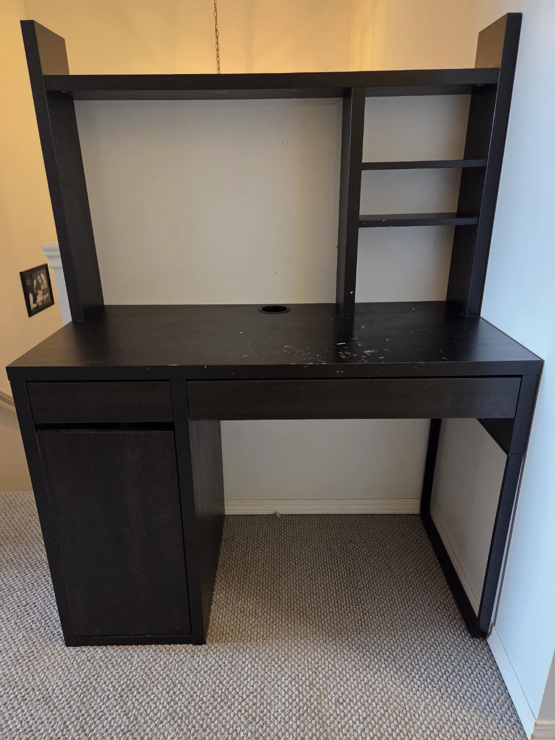 Black Computer Desk with Hutch and Shelving