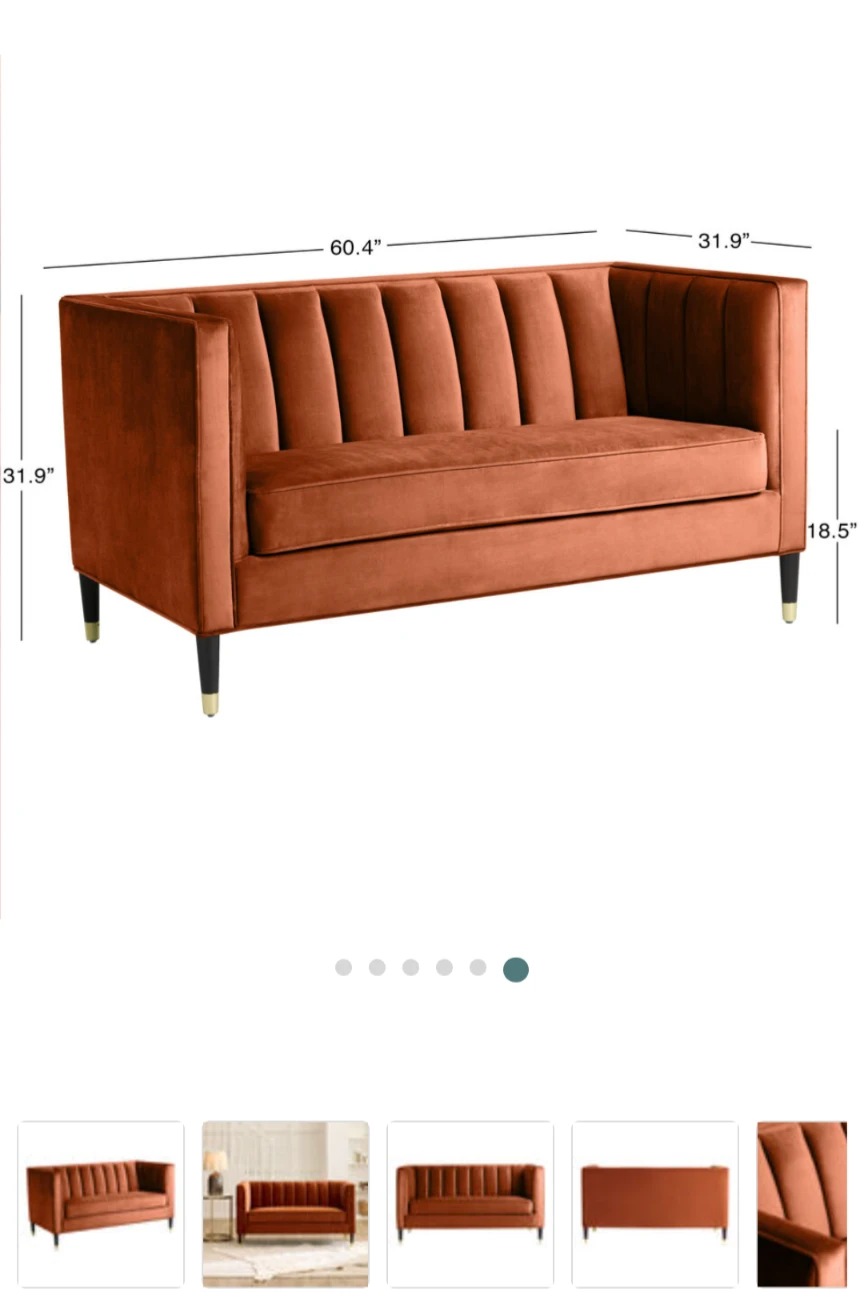 Channel Tufted Velvet Loveseat - Burnt Orange
