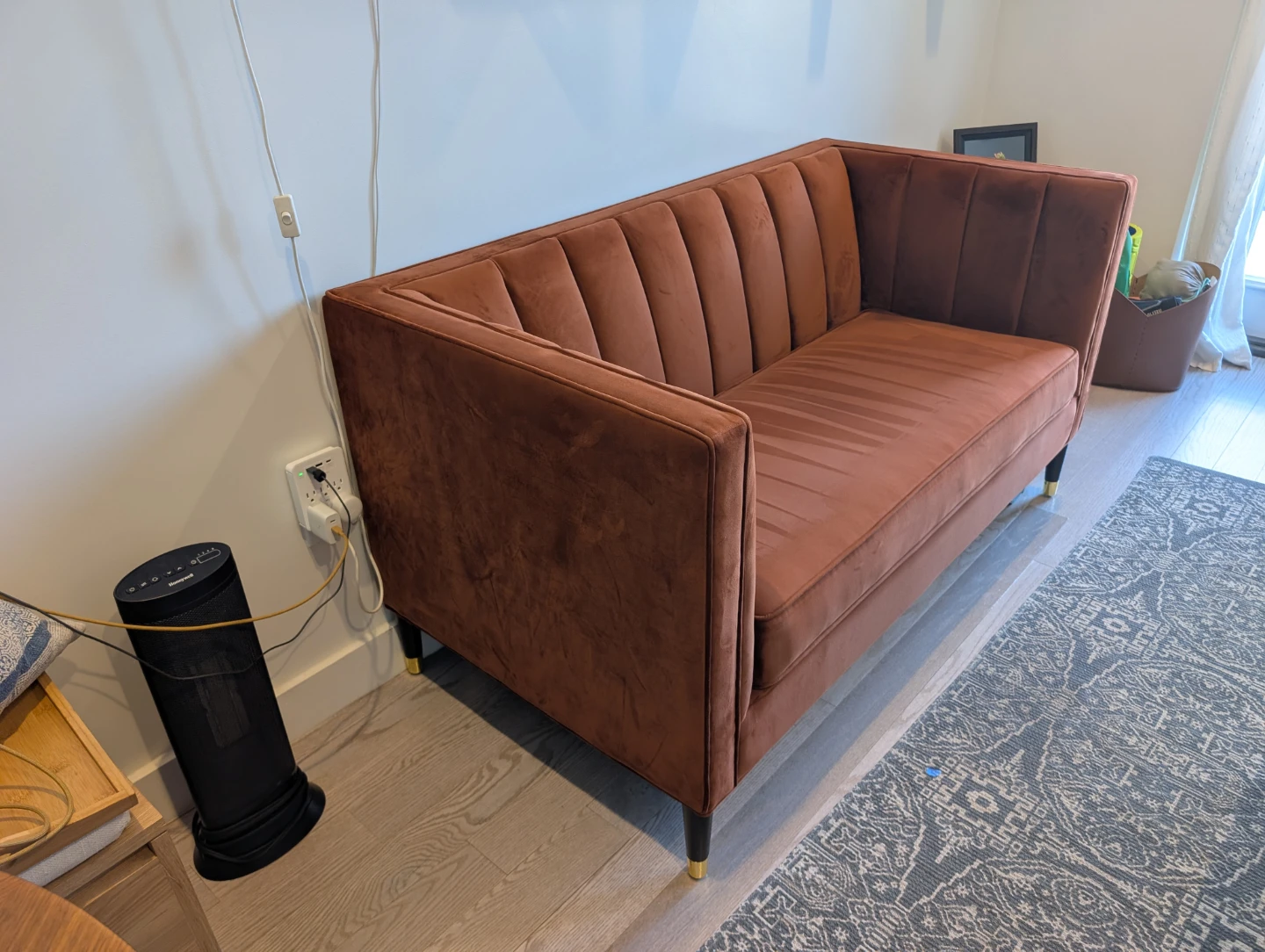 Channel Tufted Velvet Loveseat - Burnt Orange - photo 2