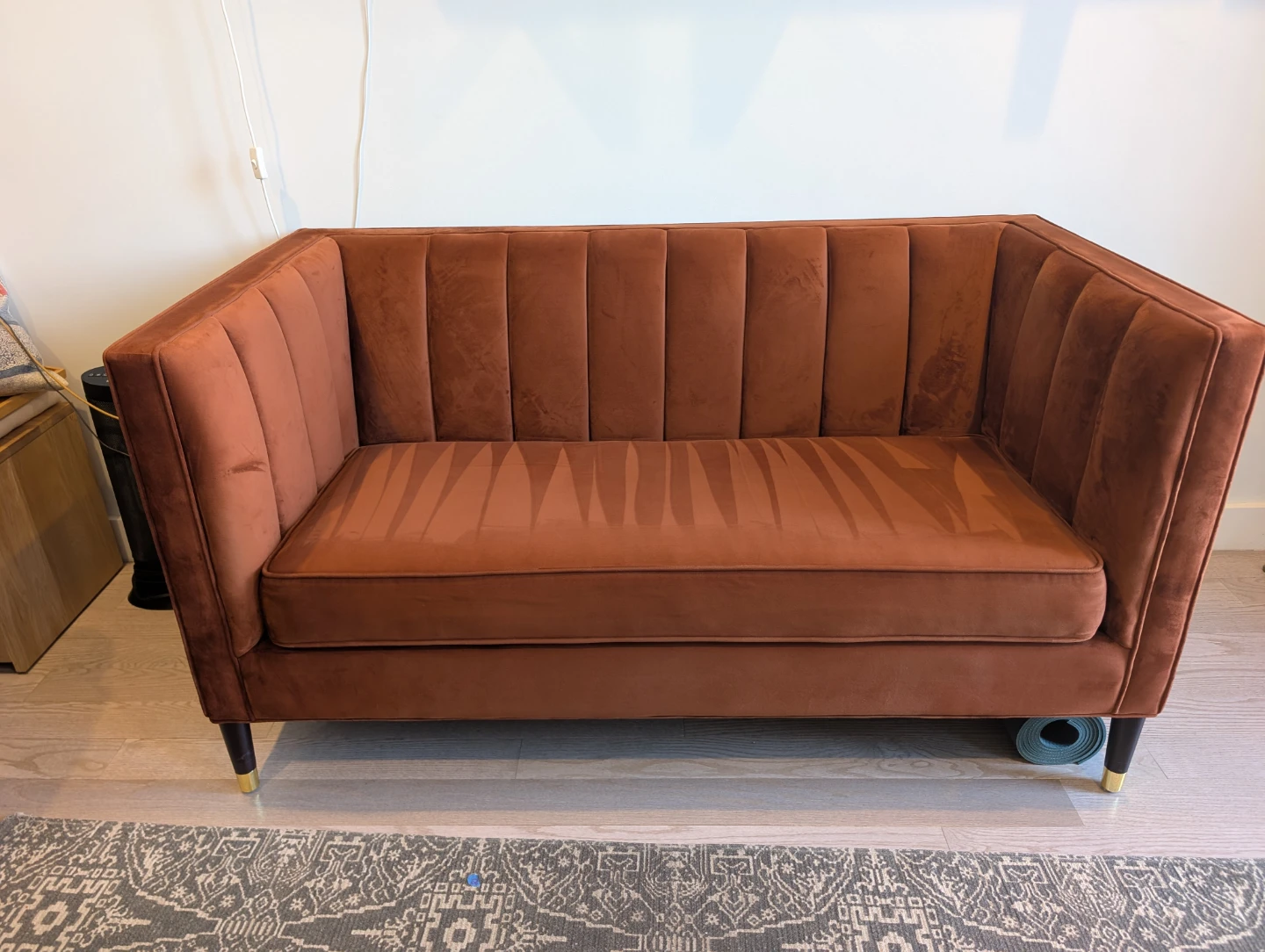 Channel Tufted Velvet Loveseat - Burnt Orange - photo 3