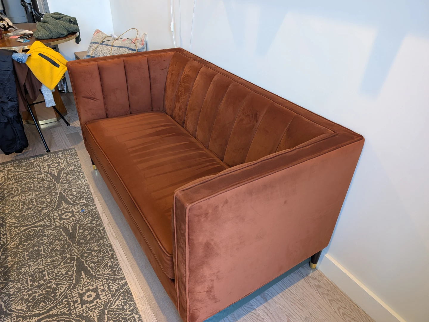 Channel Tufted Velvet Loveseat - Burnt Orange - photo 4