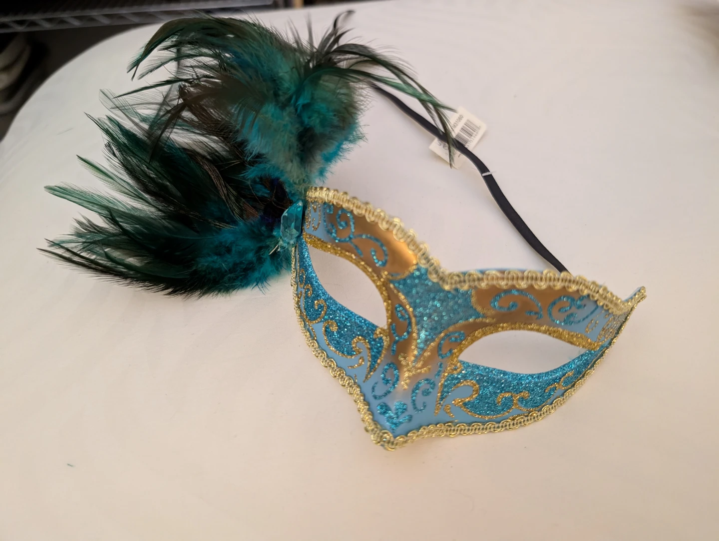 Blue and Gold Feather Masquerade Mask