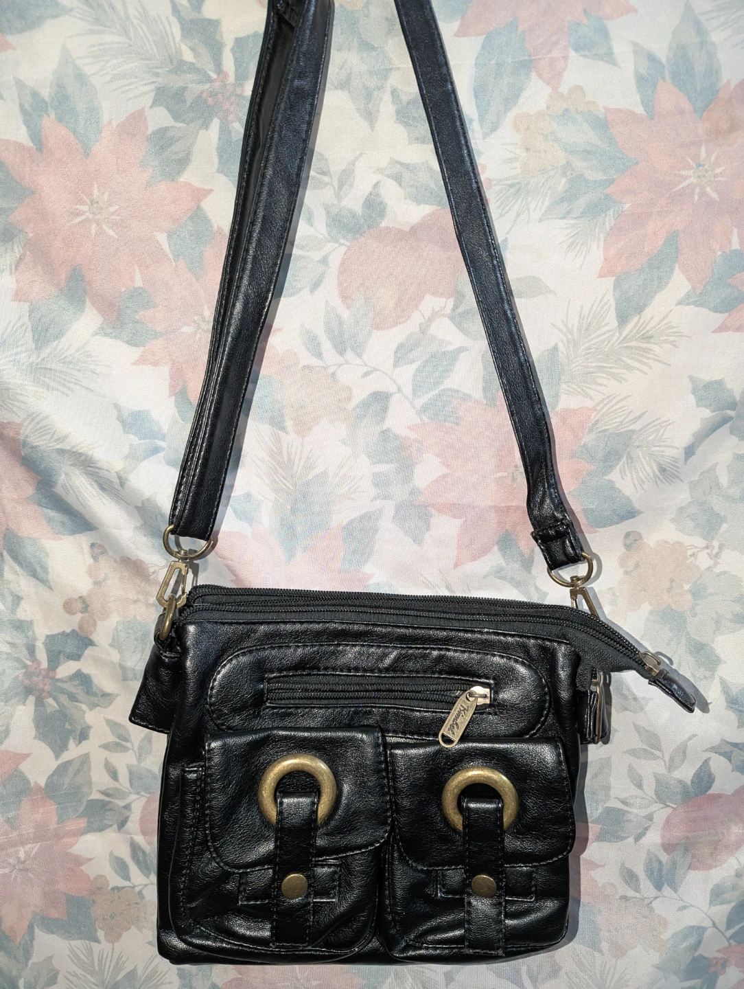 Kimbel Soft Black Leatherette Crossbody Purse