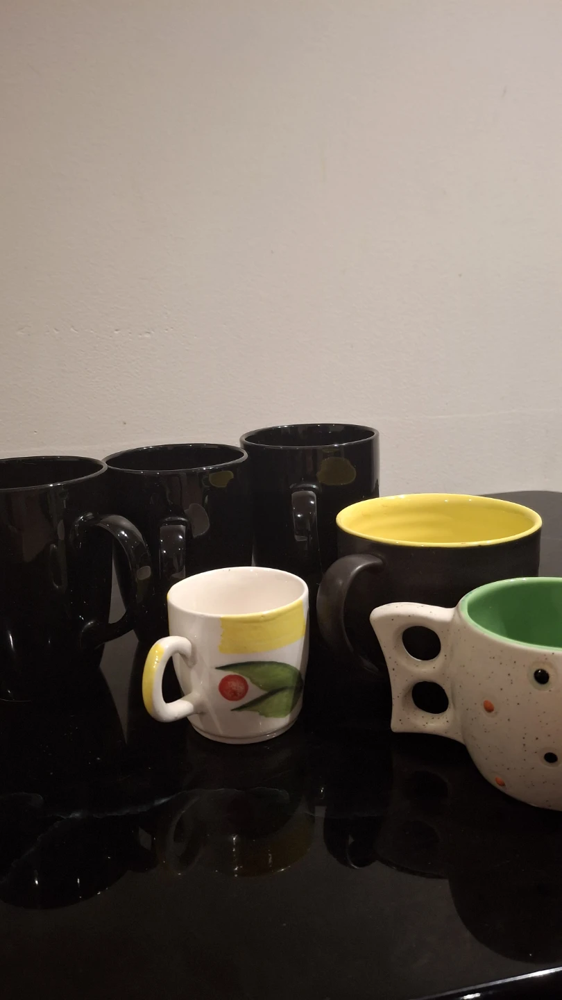 Set of 5 Mugs - Black, White, Yellow, Green
