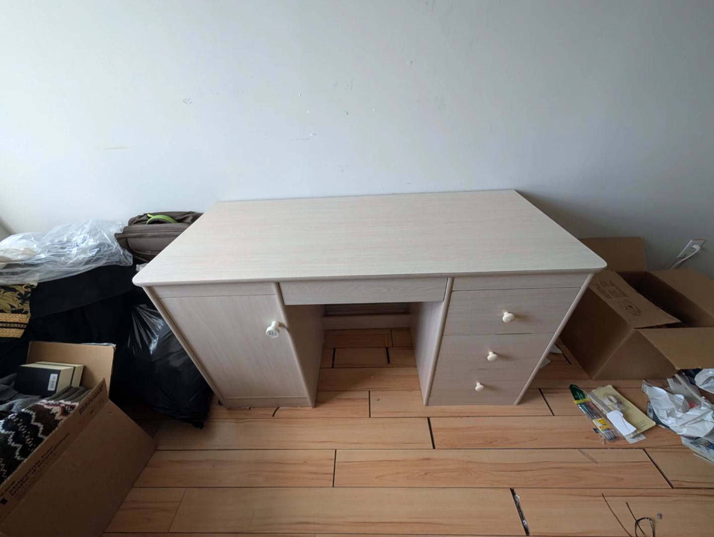 Light Wood Desk with Drawers and Cabinet - photo 2