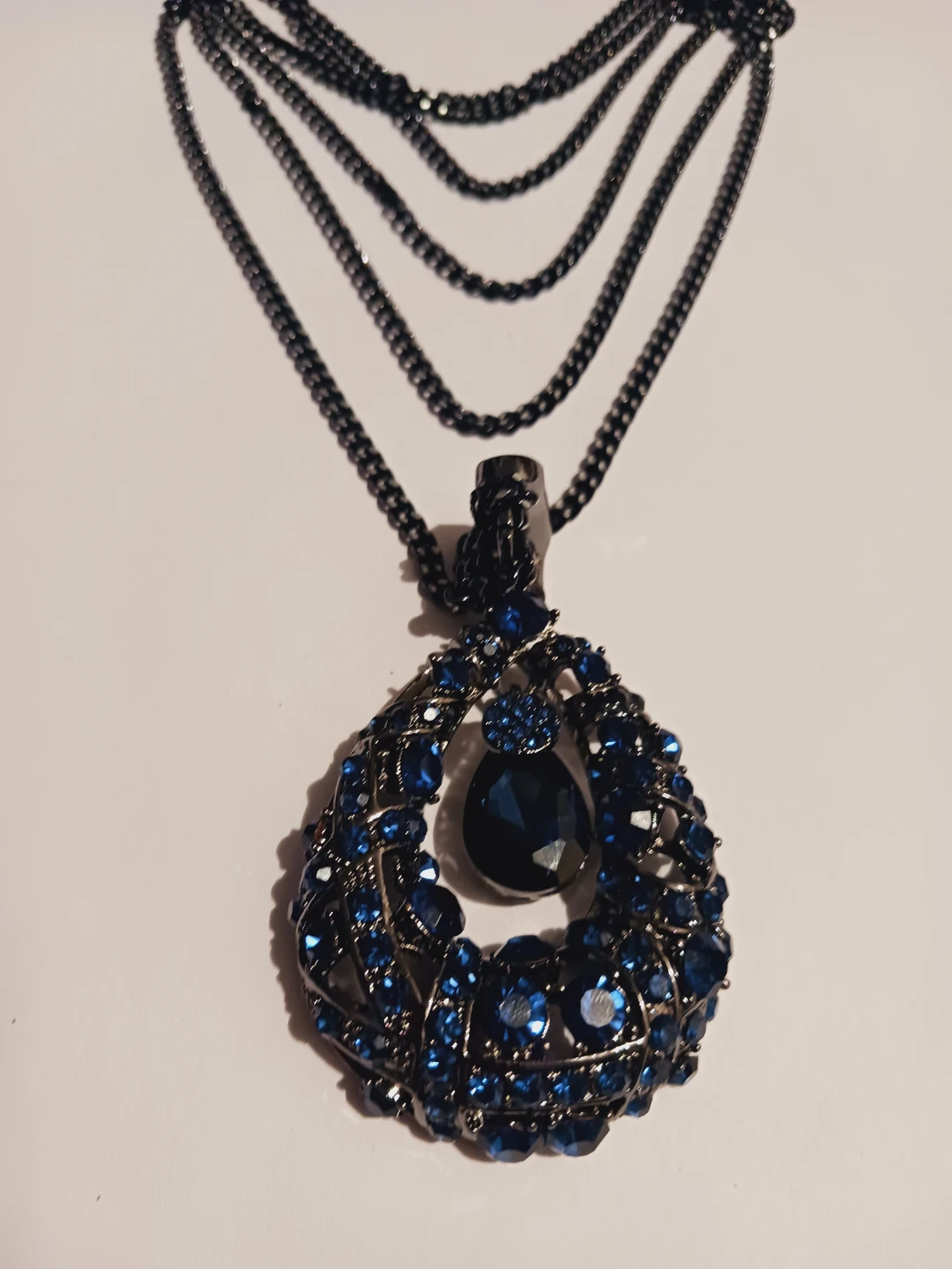 Statement Layered Necklace with Blue Gemstones