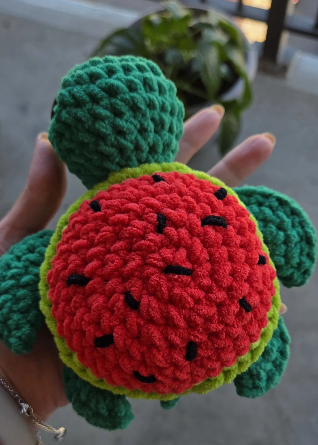 Handmade Crochet Watermelon Turtle Plushie - photo 2
