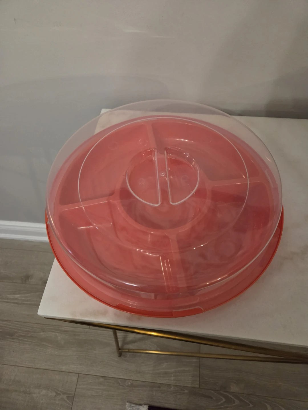 Red Serving Platter with Lid and 5 clear Serving bowl