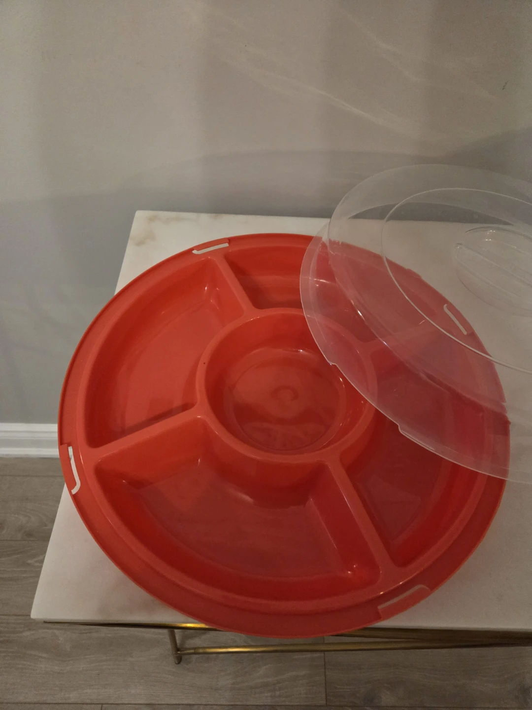 Red Serving Platter with Lid and 5 clear Serving bowl - photo 2
