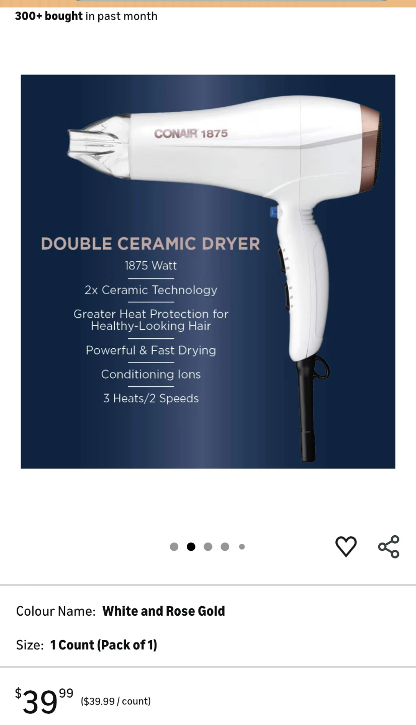 Conair 1875 Double Ceramic Hair Dryer - White & Rose Gold - photo 3