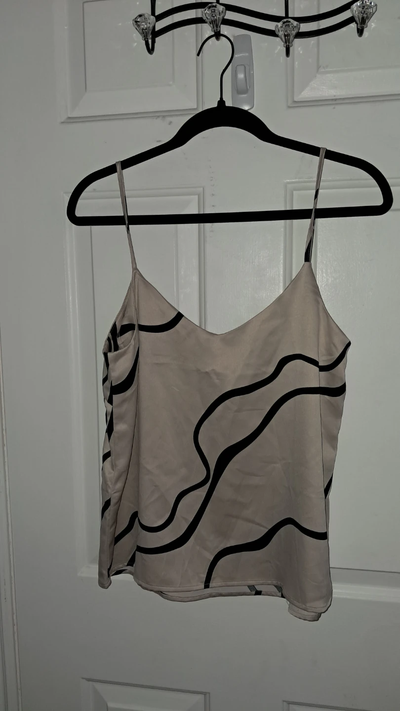 Women's Tan and Black Abstract Print Camisole Top