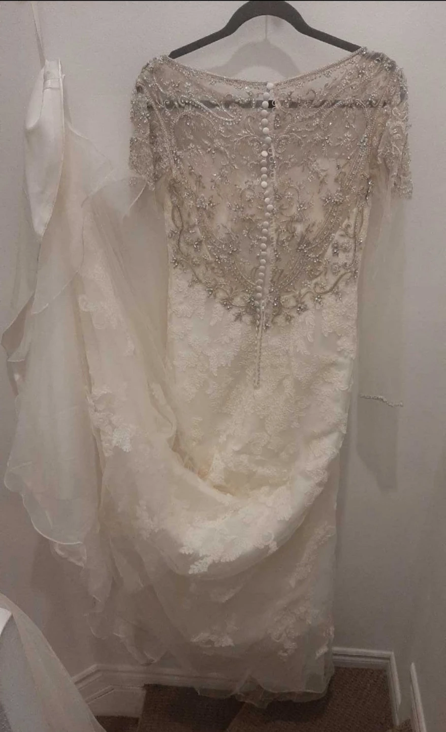 White Lace Wedding Dress with Beaded Embellishments - photo 3