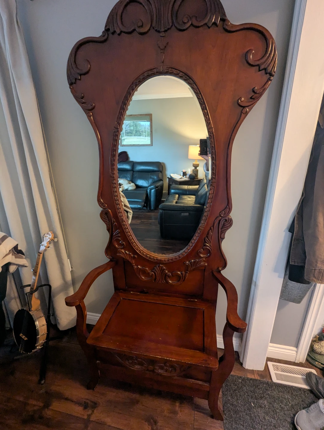 Hall Tree with Mirror and Bench Seat