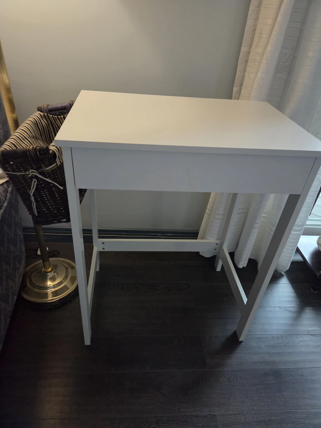 White Desk with Drawer and side basket