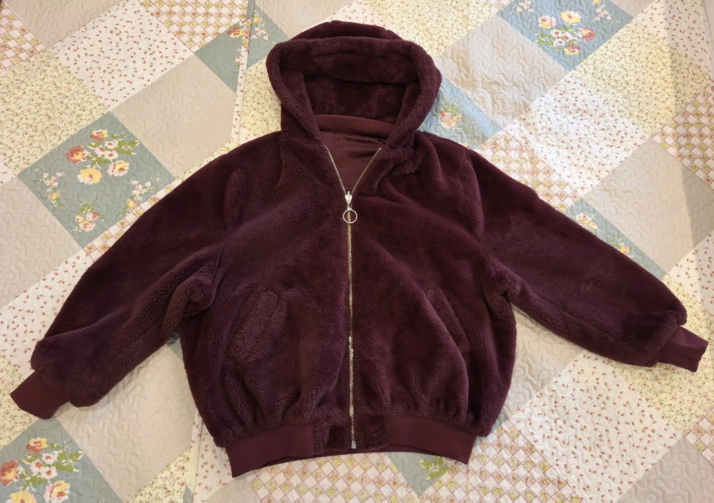 Garage Burgundy Teddy Bear Jacket
