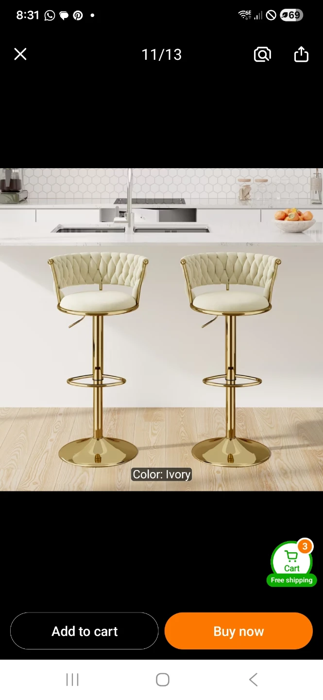 Set of 2 Ivory Bar Stools