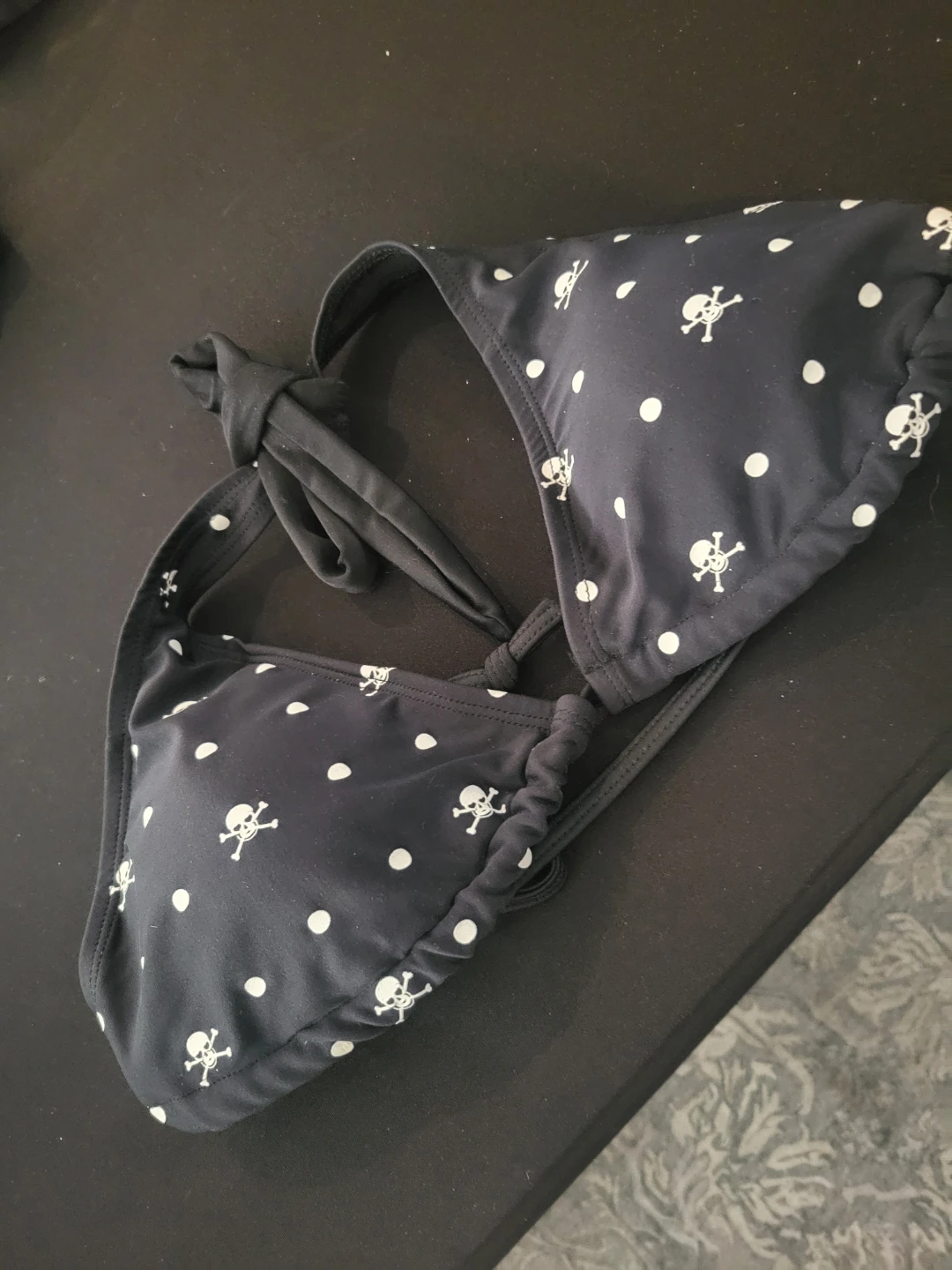 Black Bikini Top with Skulls and Polka Dots S/XS