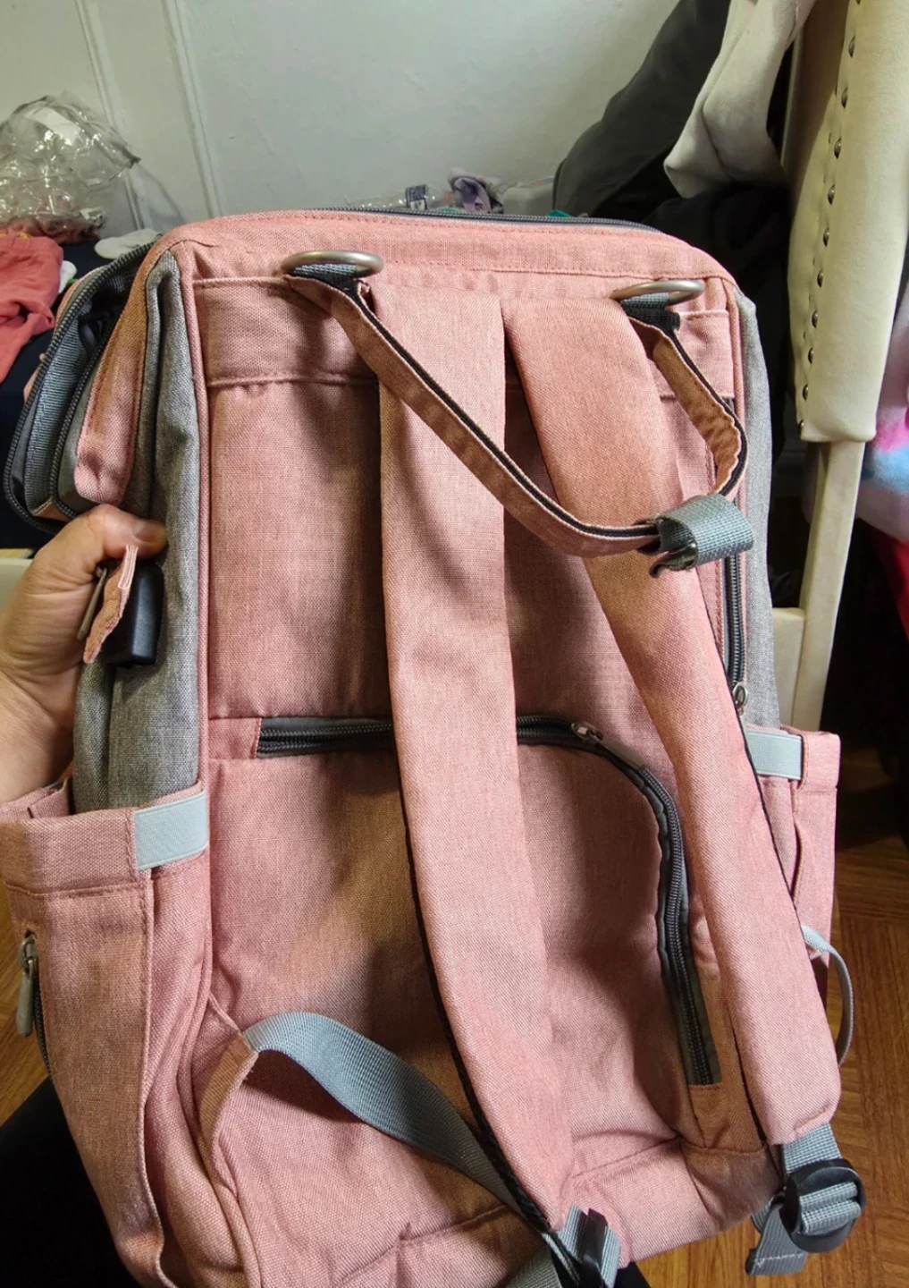 Upsimples Pink and Gray Diaper Backpack