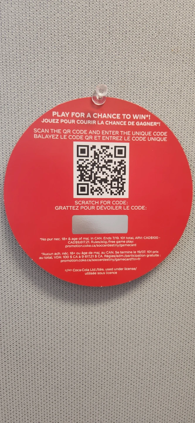 Coca-Cola Game Card Scratch Off