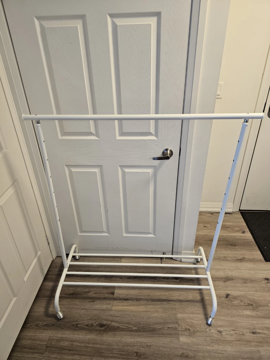 White Metal Garment Rack with Wheels