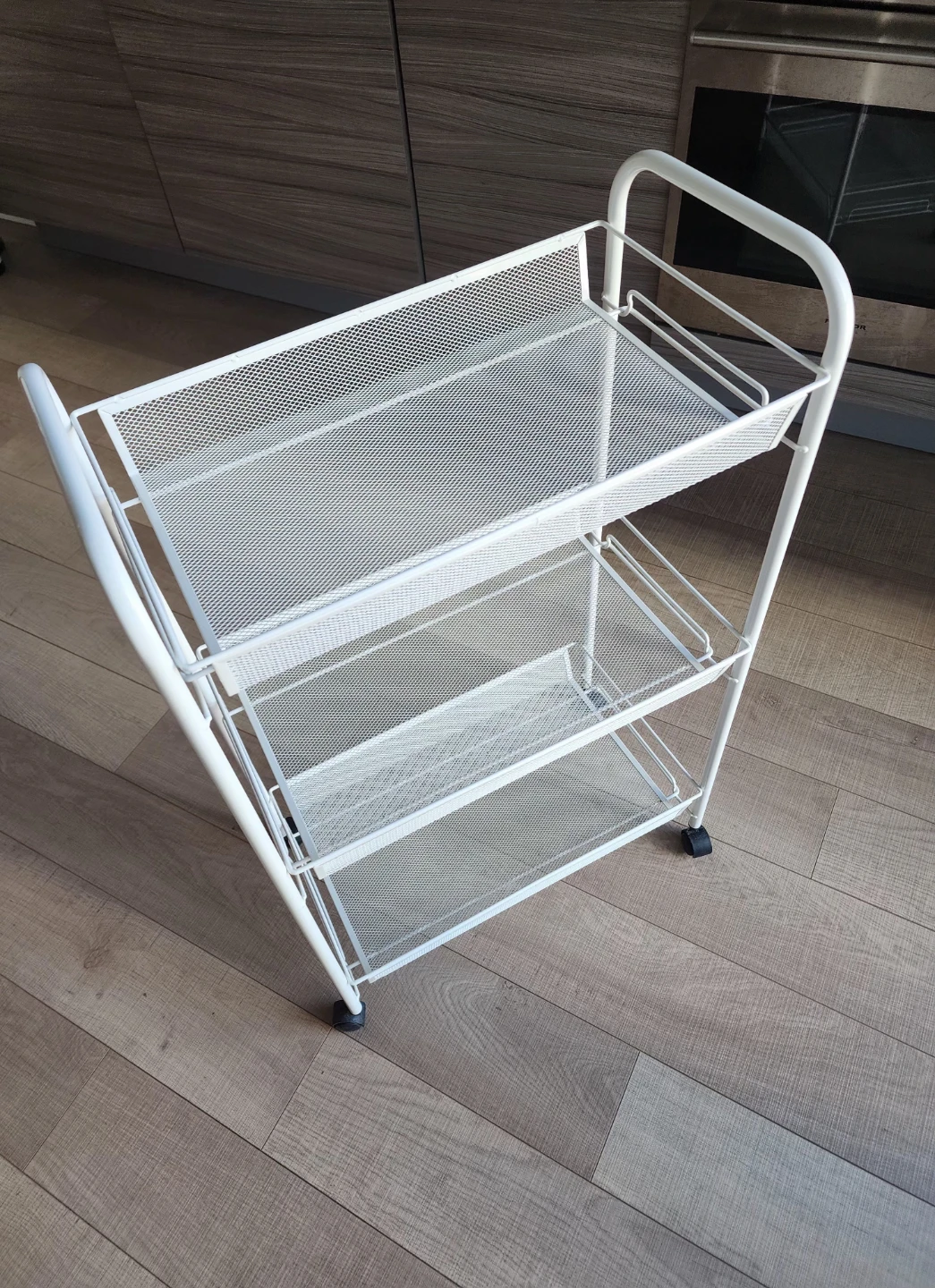 White 3-Tier Mesh Rolling Cart