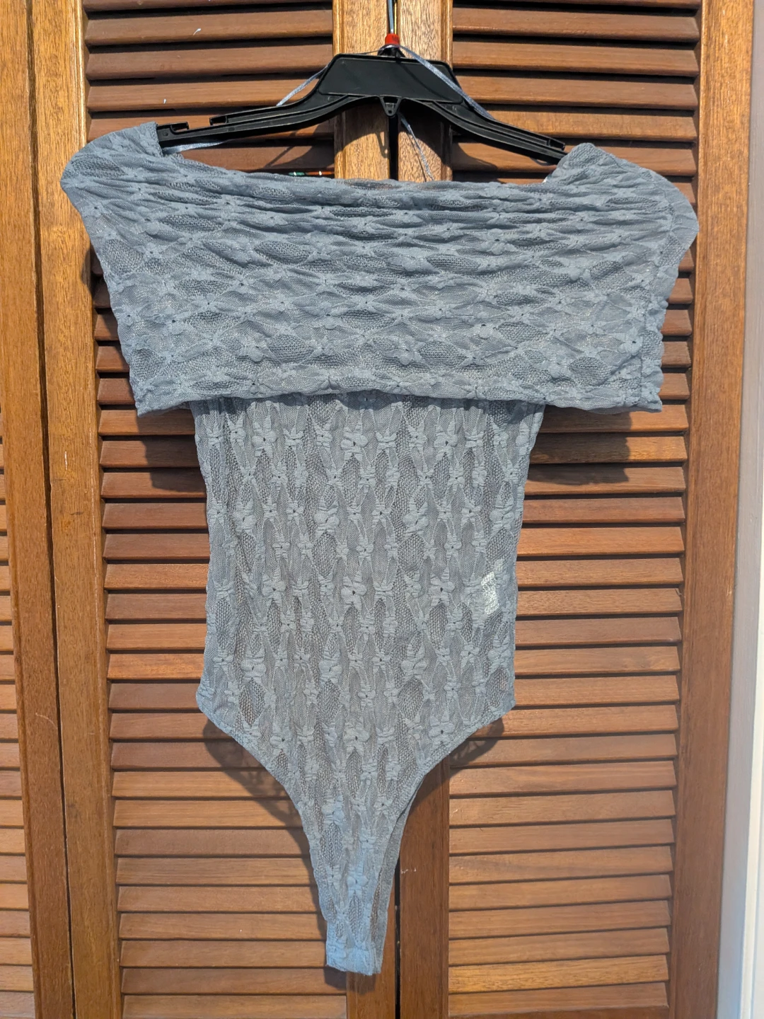 ZARA Grey Lace Off-the-Shoulder Bodysuit - Size S