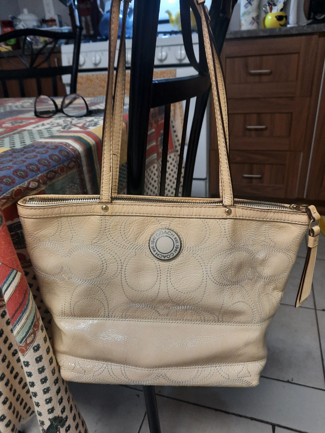 Coach yellow cream leather tote