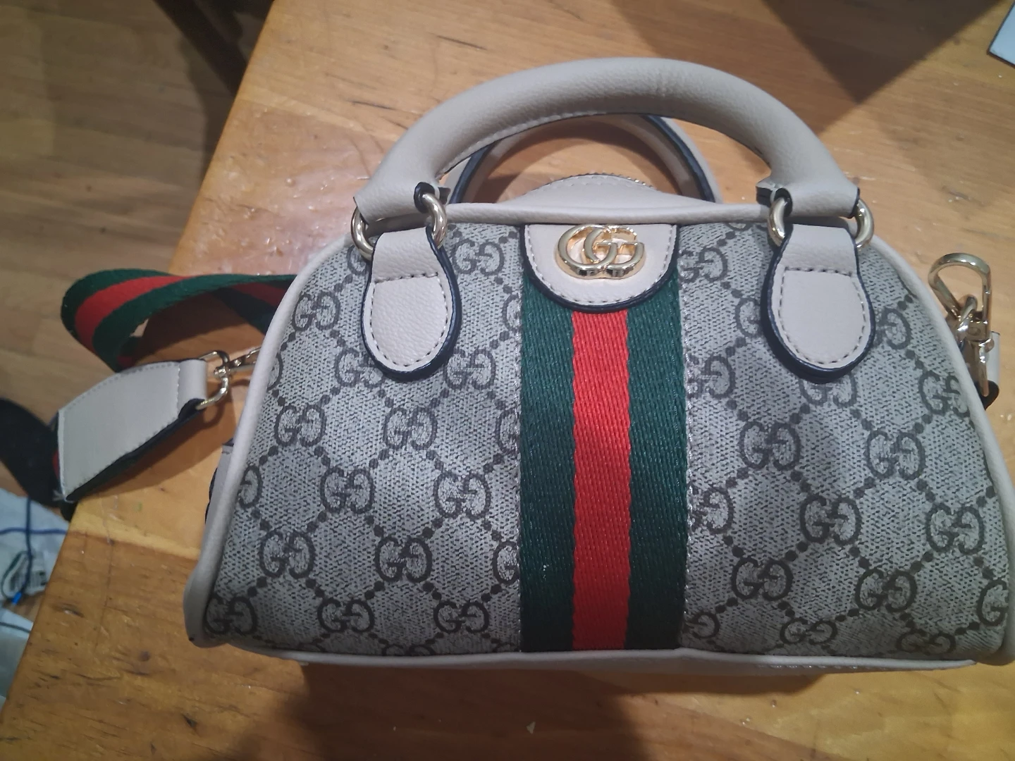 Gucci Style Monogrammed Mini Duffle Bag with Striped Strap - photo 2