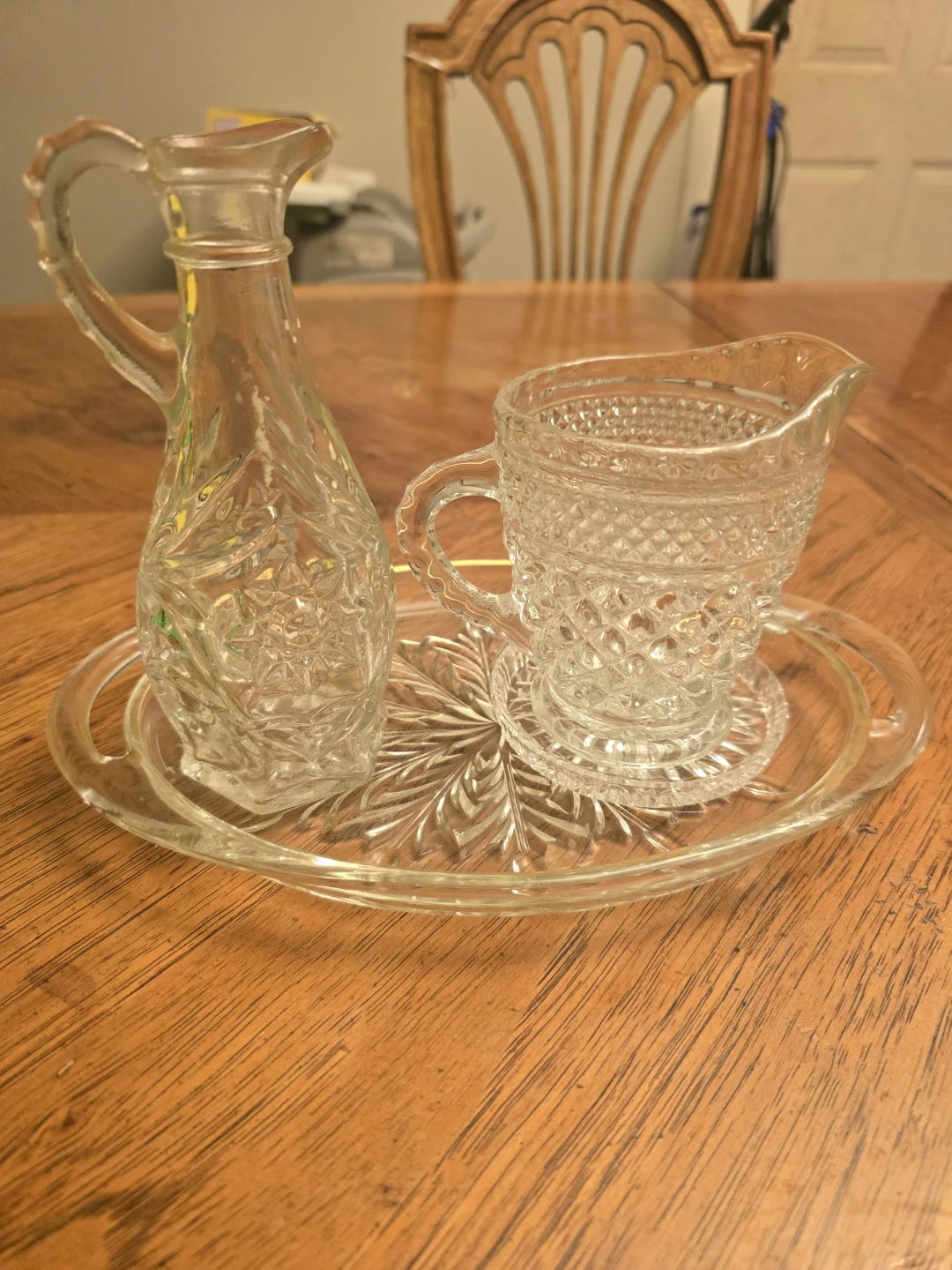 Glass Creamer and Sugar Bowl Set with Tray and Lidded Candy Dish