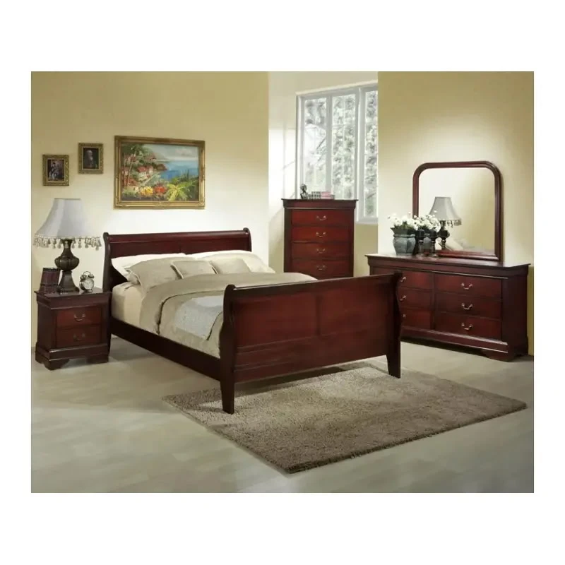 Dark Wood Sleigh Bedroom Set. Retail $3000