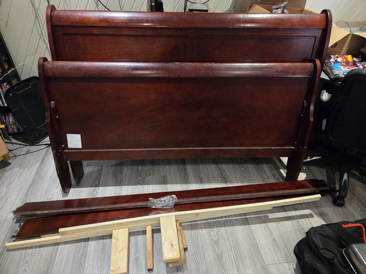 Dark Wood Sleigh Bedroom Set. Retail $3000 - photo 5