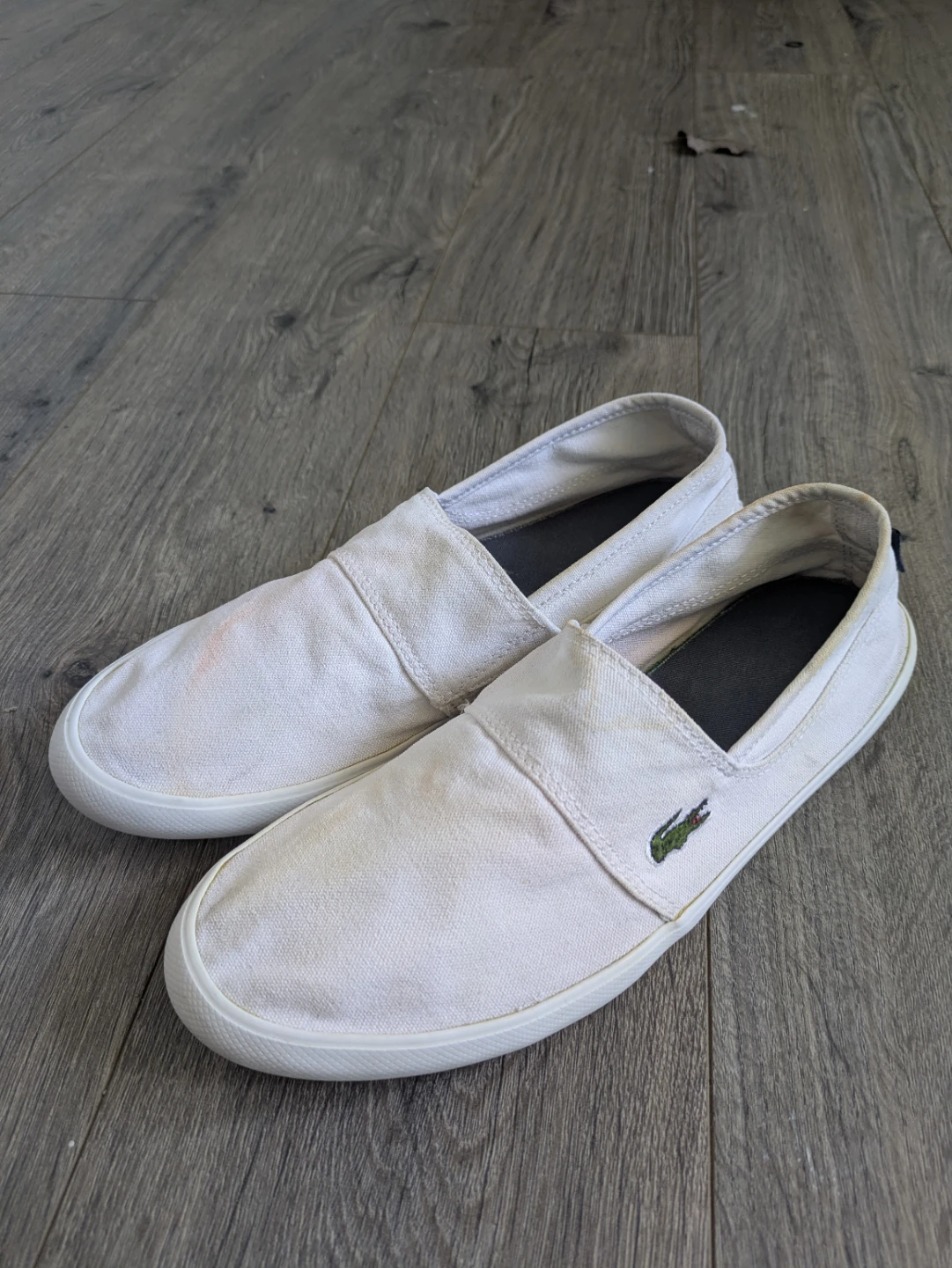 White Lacoste Slip-On Canvas Shoes