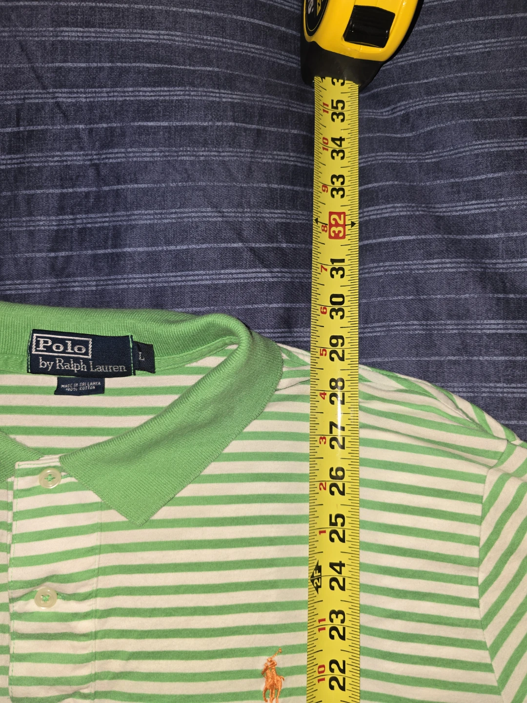 Lg - Ralph Lauren Striped Polo - Green/White ( CLEAN) - photo 3