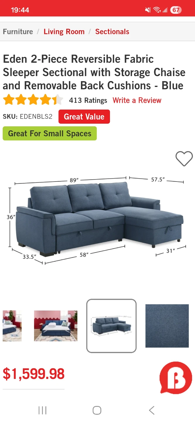 Sleeper Sectional with Storage Chaise - Blue - photo 4