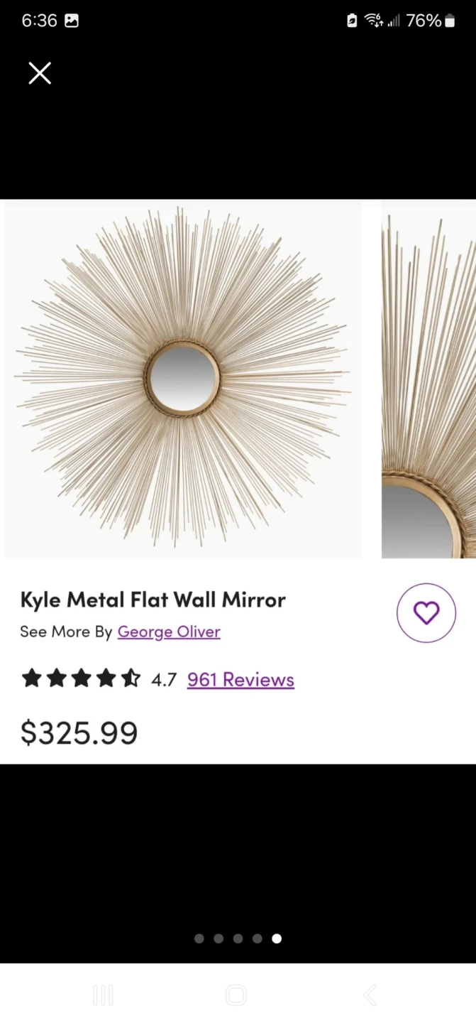 George Oliver Kyle Sunburst Accent Mirror - Gold Finish - photo 2